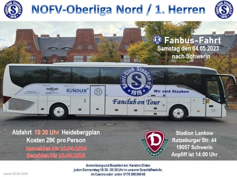 Bekanntgabe Auswärtsfahrt Din A4 Schwerin 04.05.2024