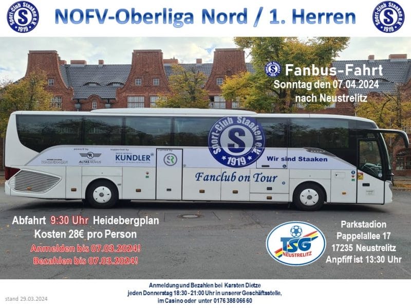 Bekanntgabe Auswärtsfahrt Din A4 Nach Neustrelitz 07.04.2024 Neu Akt